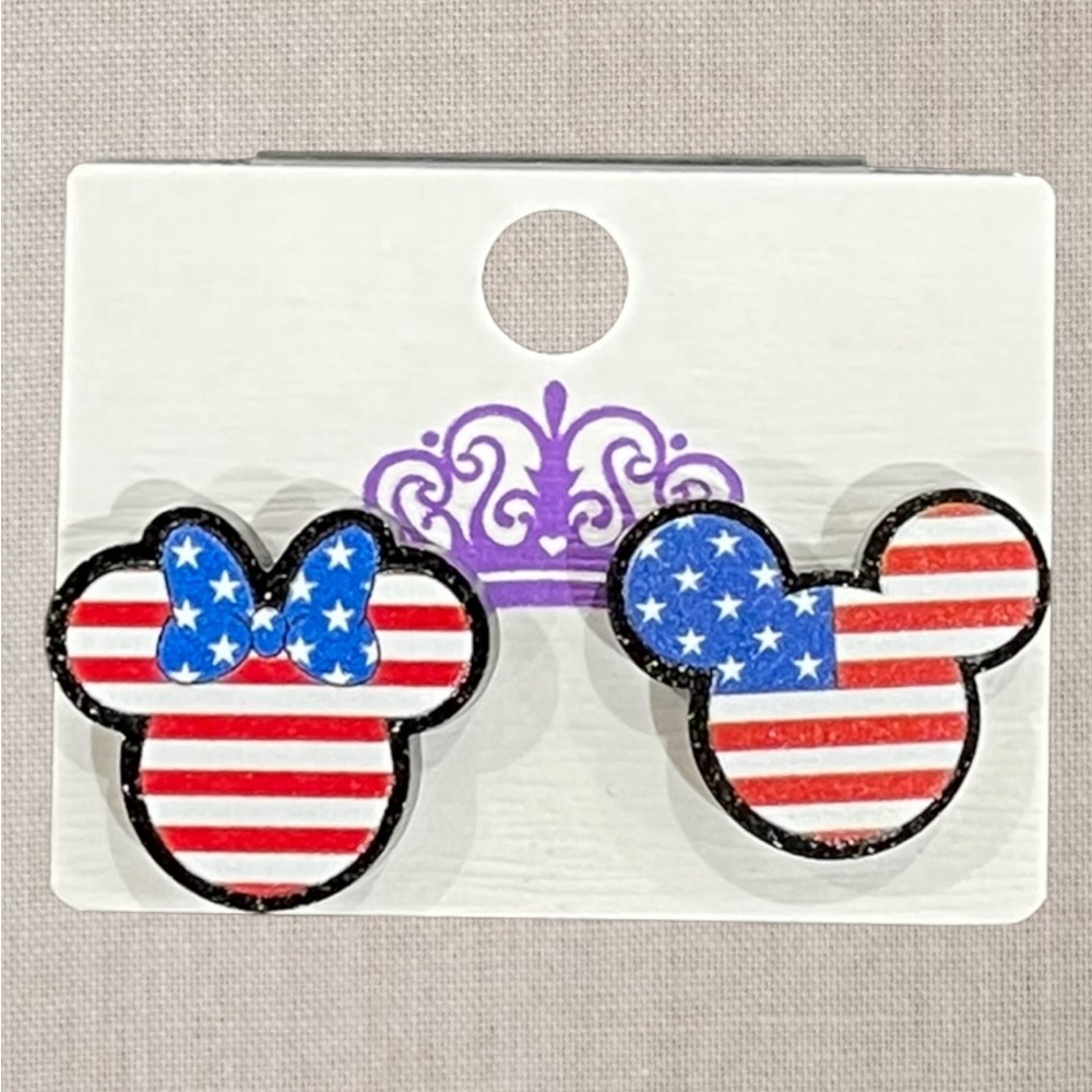 Mickey & Minnie Patriotic American Flag Earrings